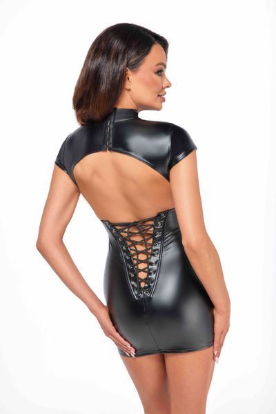 Сукня Noir Handmade F309 Fantasy, 3XL, black, міні, під латекс, короткий рукав, шнурівка ззаду SX0296 фото
